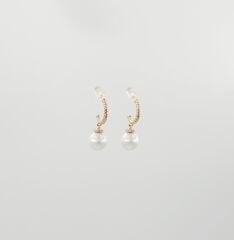 18K Rose Gold Plated Pearly Rope Hoop Küpe