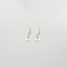 18K Rose Gold Plated Pearly Rope Hoop Küpe