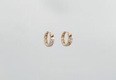 18K Rose Gold Plated Simple Stone Hoop Küpe