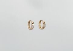 18K Rose Gold Plated Simple Stone Hoop Küpe