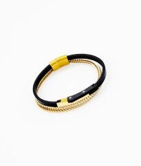 14K GOLD PLATED ÇELİK VE DERİ BİLEKLİK
