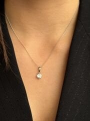 White Gold Plated Minimal Tek Taş Kolye