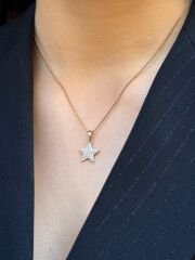 18K Rose Gold Plated White Star Kolye
