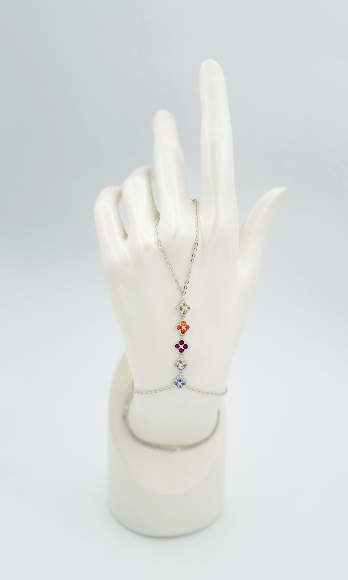 White Gold Plated Colorful Clover Şahmeran