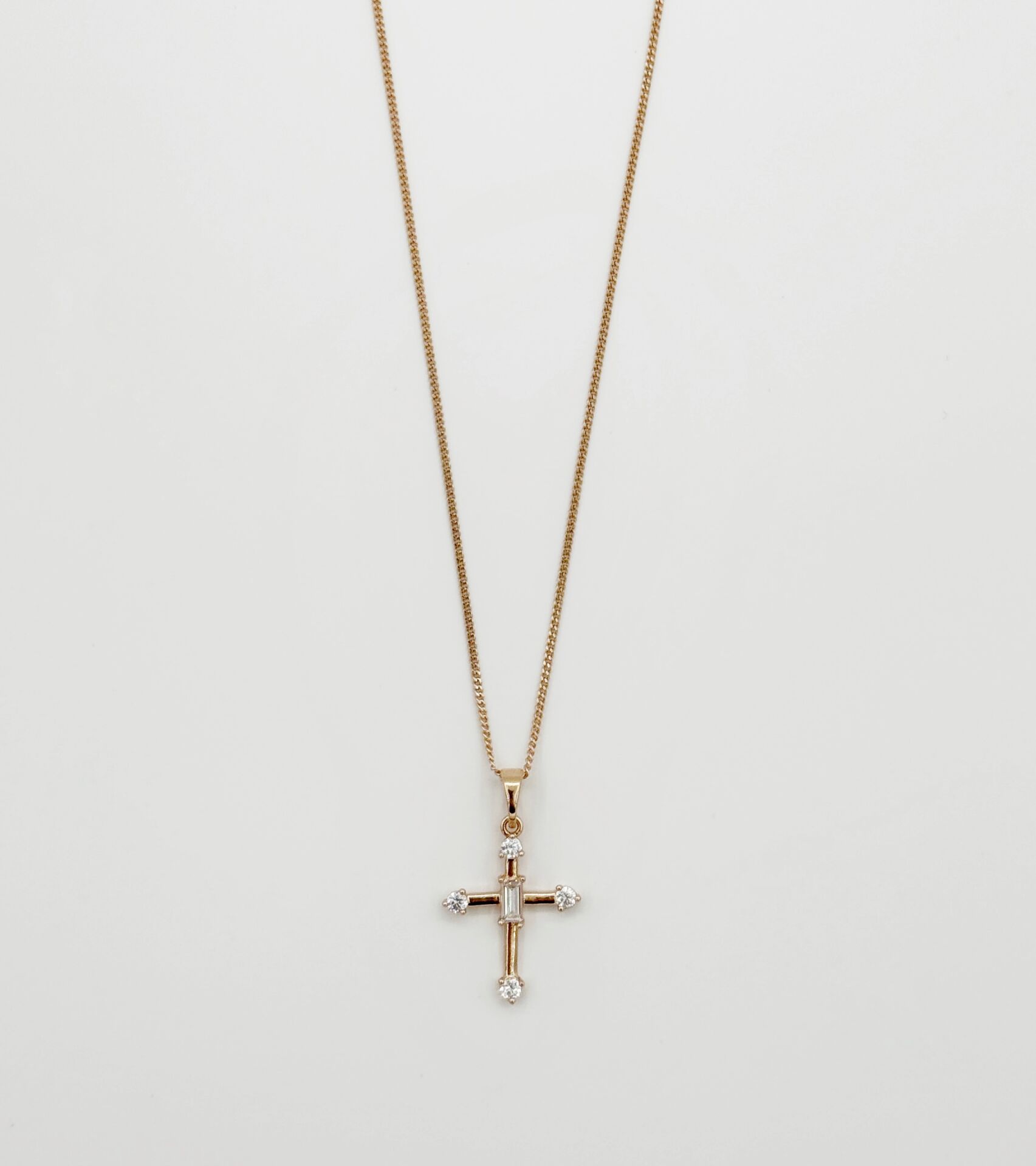 18K Rose Gold Plated Baget Cross Kolye