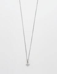 White Gold Plated Kare Tek Taş Kolye