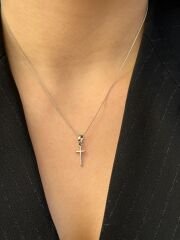 White Gold Plated Mini Simple Cross Kolye