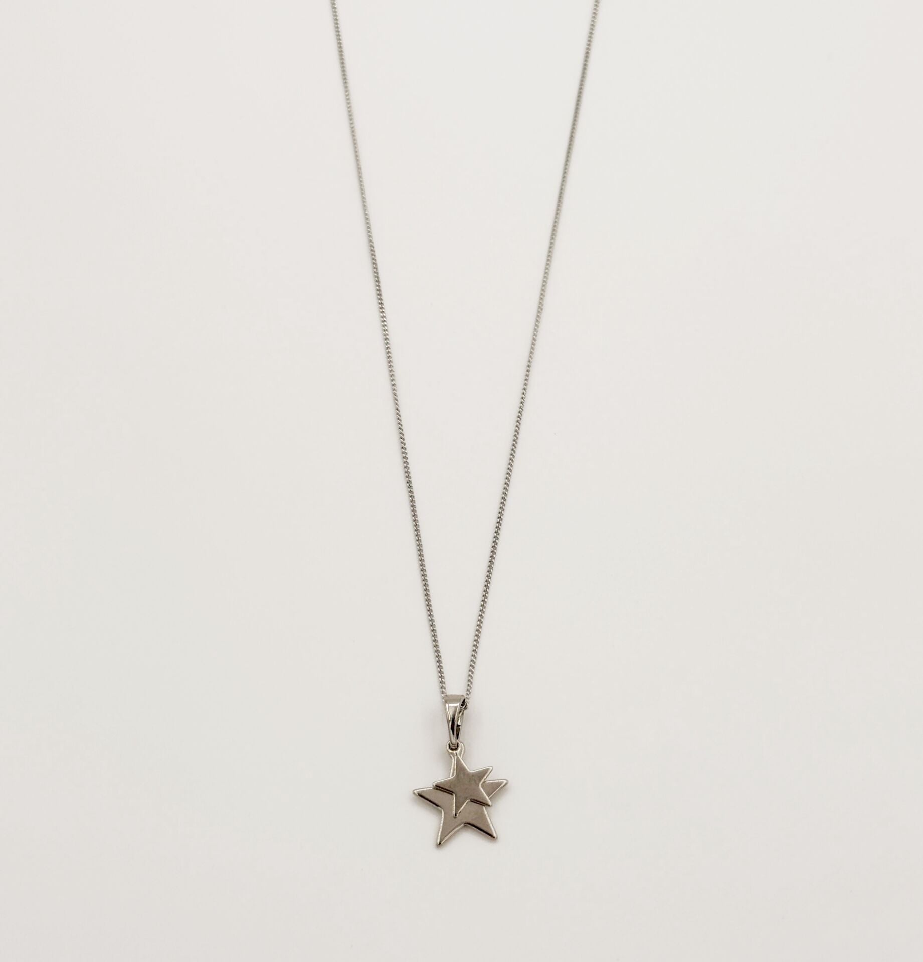 White Gold Plated Double Star Kolye