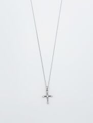 White Gold Plated Baget Cross Kolye