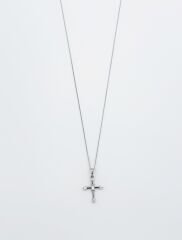 White Gold Plated Baget Cross Kolye
