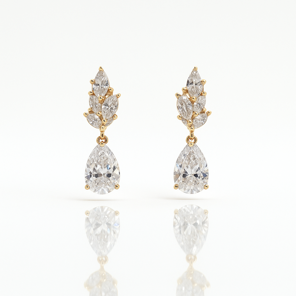 18K Rose Gold Plated Foglia Drop Küpe