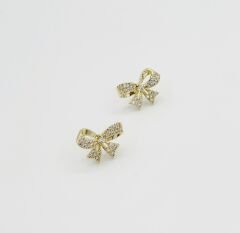 14K Gold Plated Shiny Bow Stud Küpe