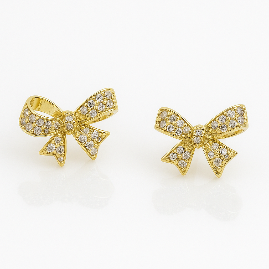 14K Gold Plated Shiny Bow Stud Küpe