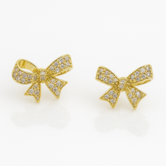 14K Gold Plated Shiny Bow Stud Küpe