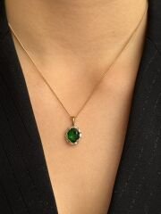 18K Rose Gold Plated Zümrüt Sultan Oval Kolye