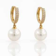 14K Gold Plated Shine Pearl Hoop Küpe