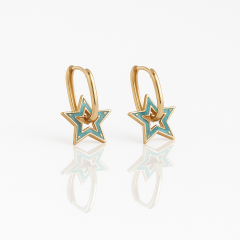 18K Rose Gold Plated Blue Star Drop Küpe