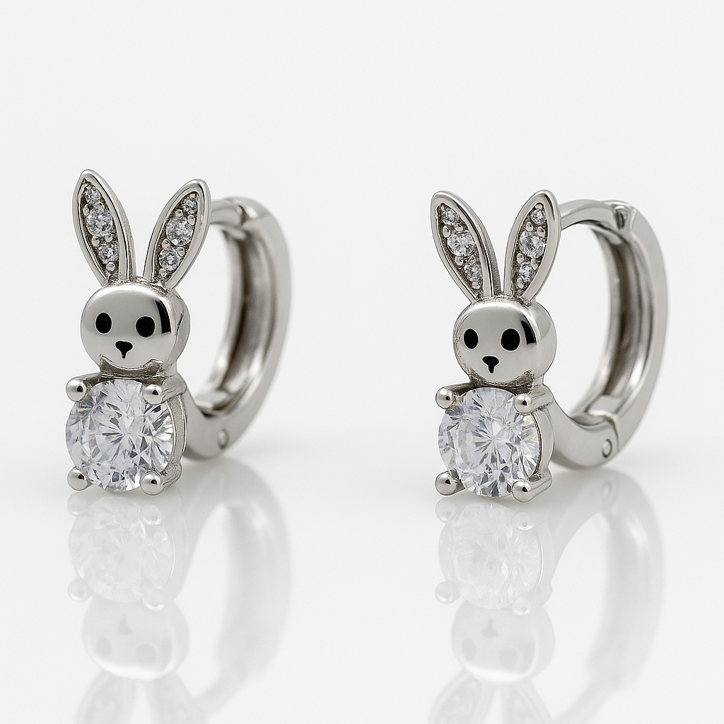 White Gold Plated Rabbit Hoop Küpe
