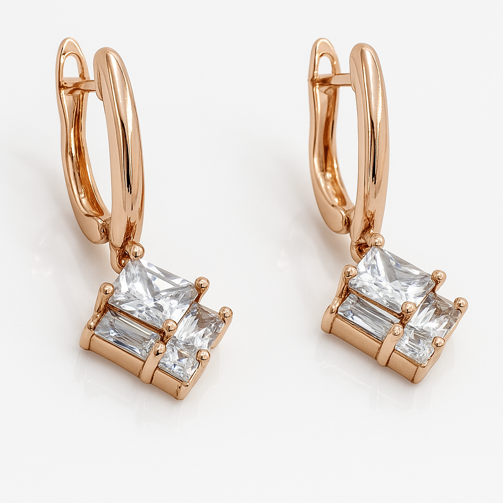 18K Rose Gold Plated Multi Stony Drop Küpe