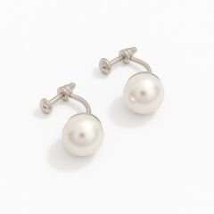 White Gold Plated Plie Pearl Stud Küpe