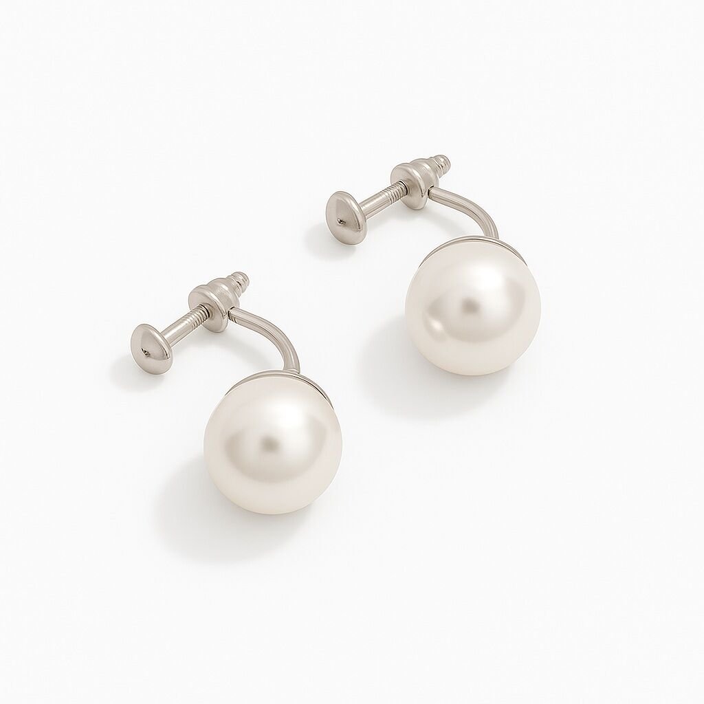 White Gold Plated Plie Pearl Stud Küpe SILVER