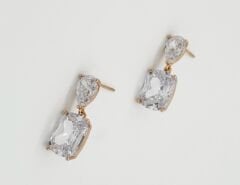 18K Rose Gold Plated Baguette Drop Küpe