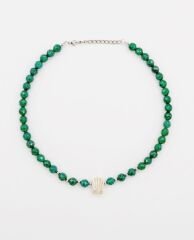 White Gold Plated Grassy Agate Kolye