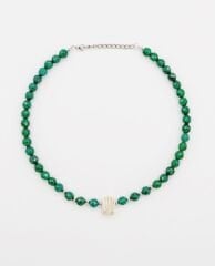 White Gold Plated Grassy Agate Kolye