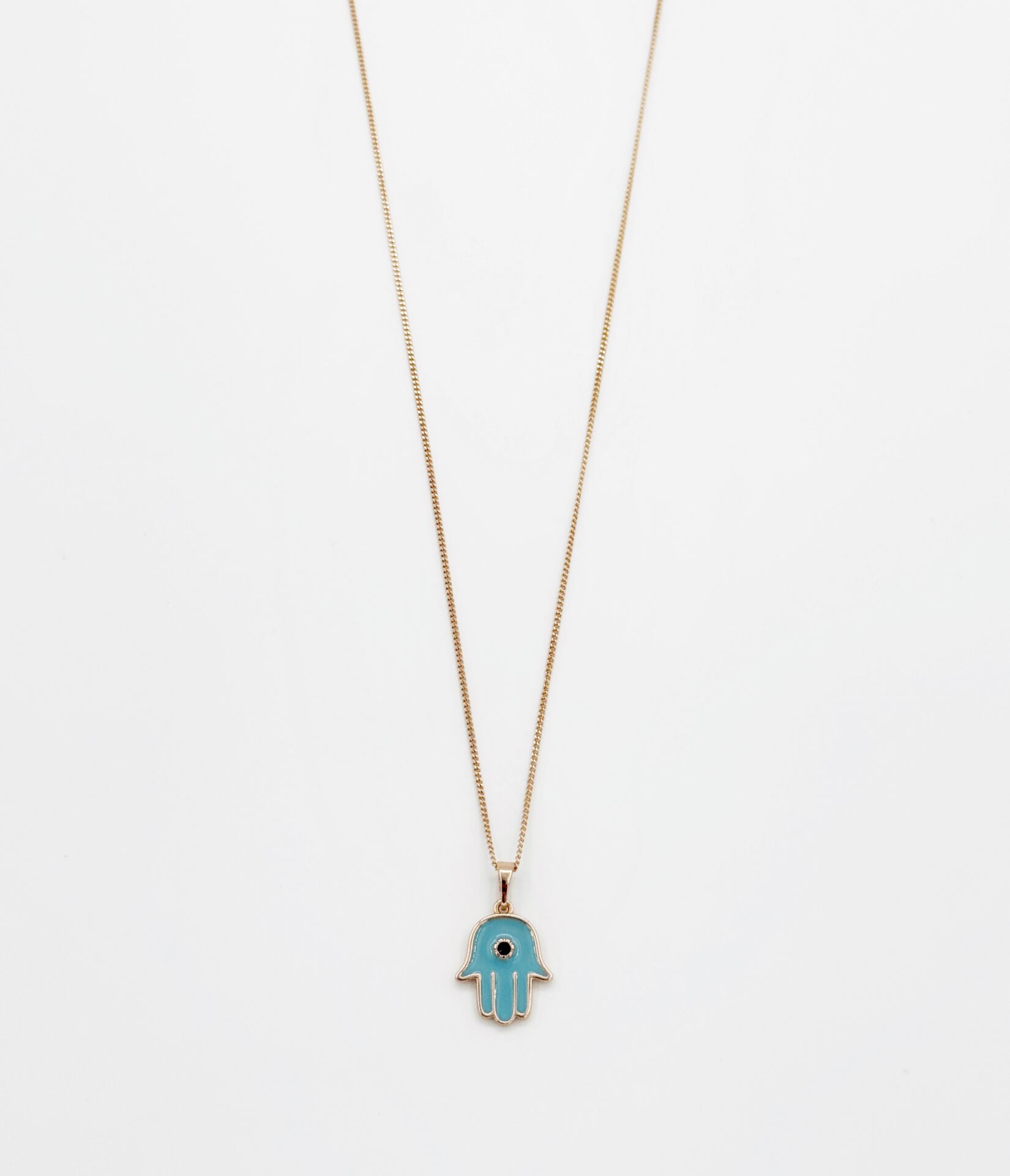 18K Rose Gold Plated Mavi Mineli Fatma Ana Eli Kolye