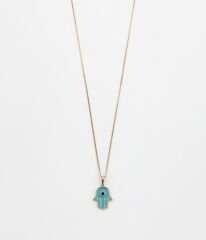 18K Rose Gold Plated Mavi Mineli Fatma Ana Eli Kolye