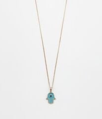 18K Rose Gold Plated Mavi Mineli Fatma Ana Eli Kolye