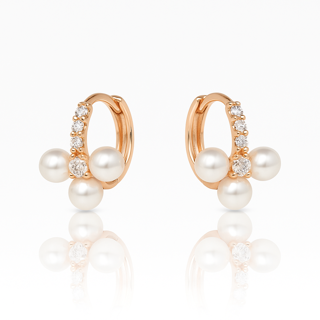 18K Rose Gold Plated Tria Pearl Hoop Küpe