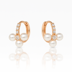 18K Rose Gold Plated Tria Pearl Hoop Küpe