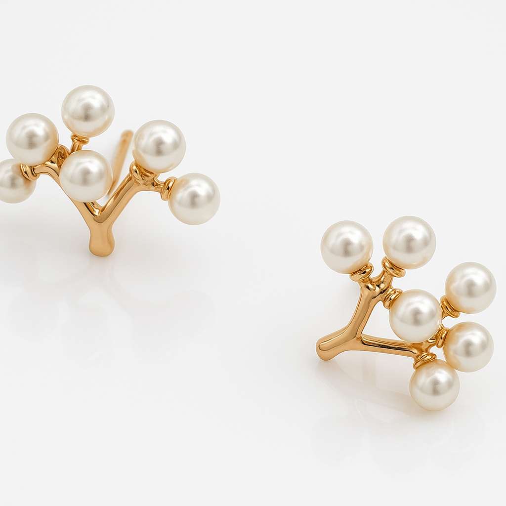 18K Rose Gold Plated Pearl Tree of Life Stud Küpe