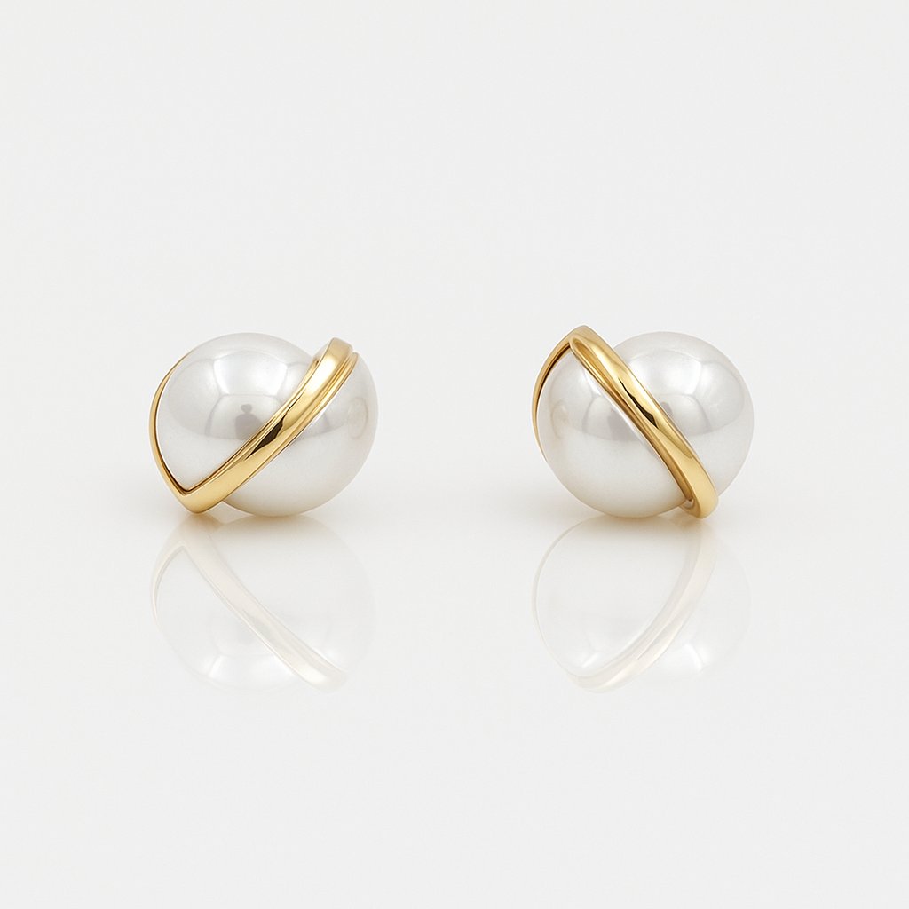 14K Gold Plated Pearl Balance Stud Küpe