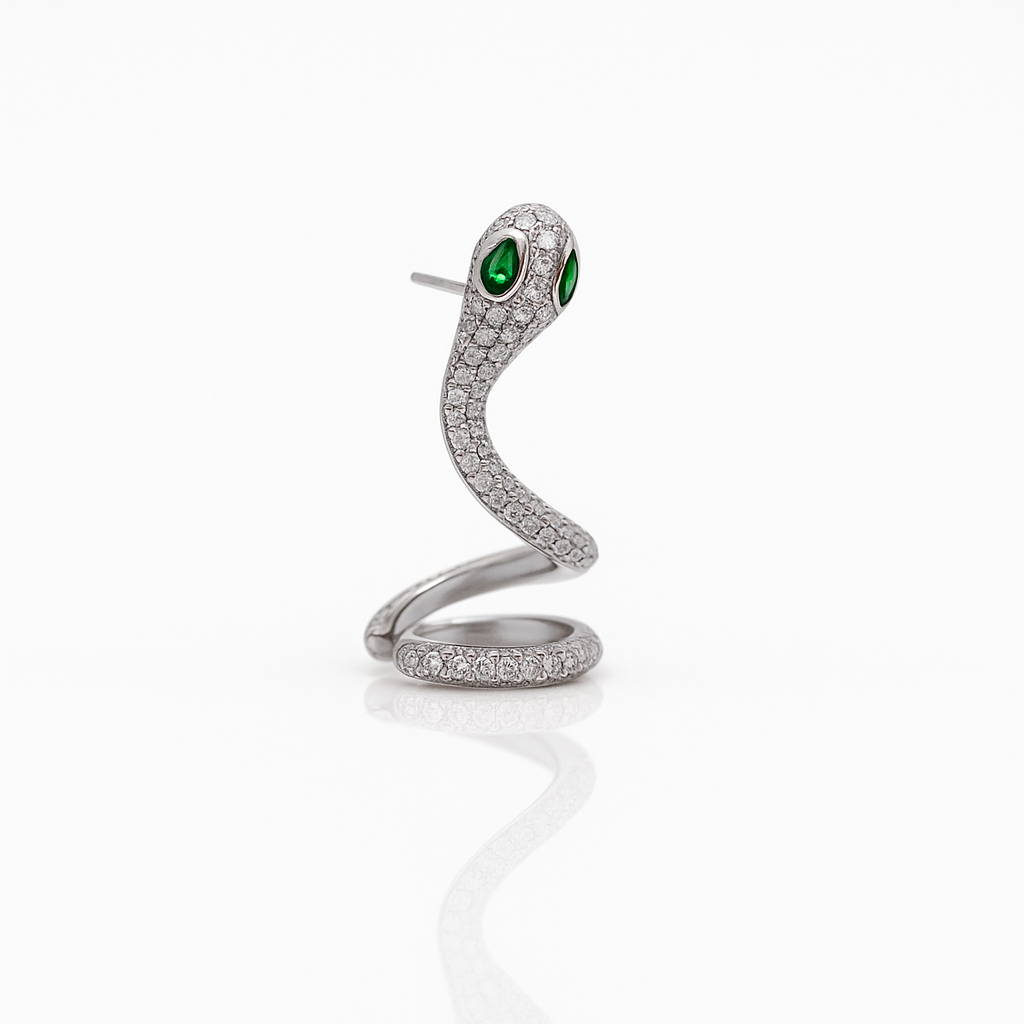 White Gold Plated Ear Snake Stud Küpe
