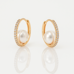 18K Rose Gold Plated Pearl Ball Hoop Küpe