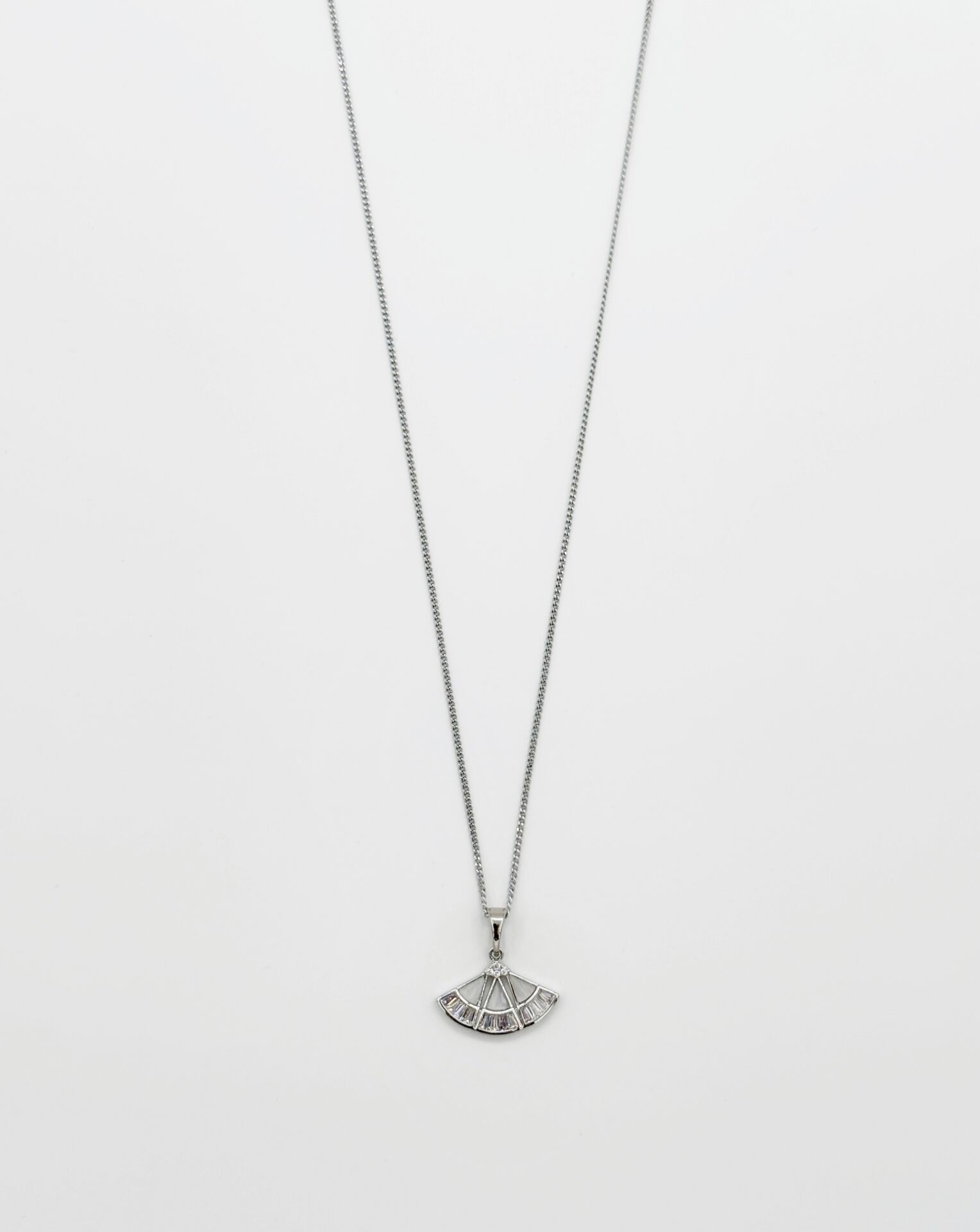 White Gold Plated Sakura Fan Kolye