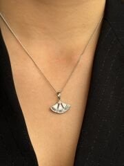 White Gold Plated Sakura Fan Kolye