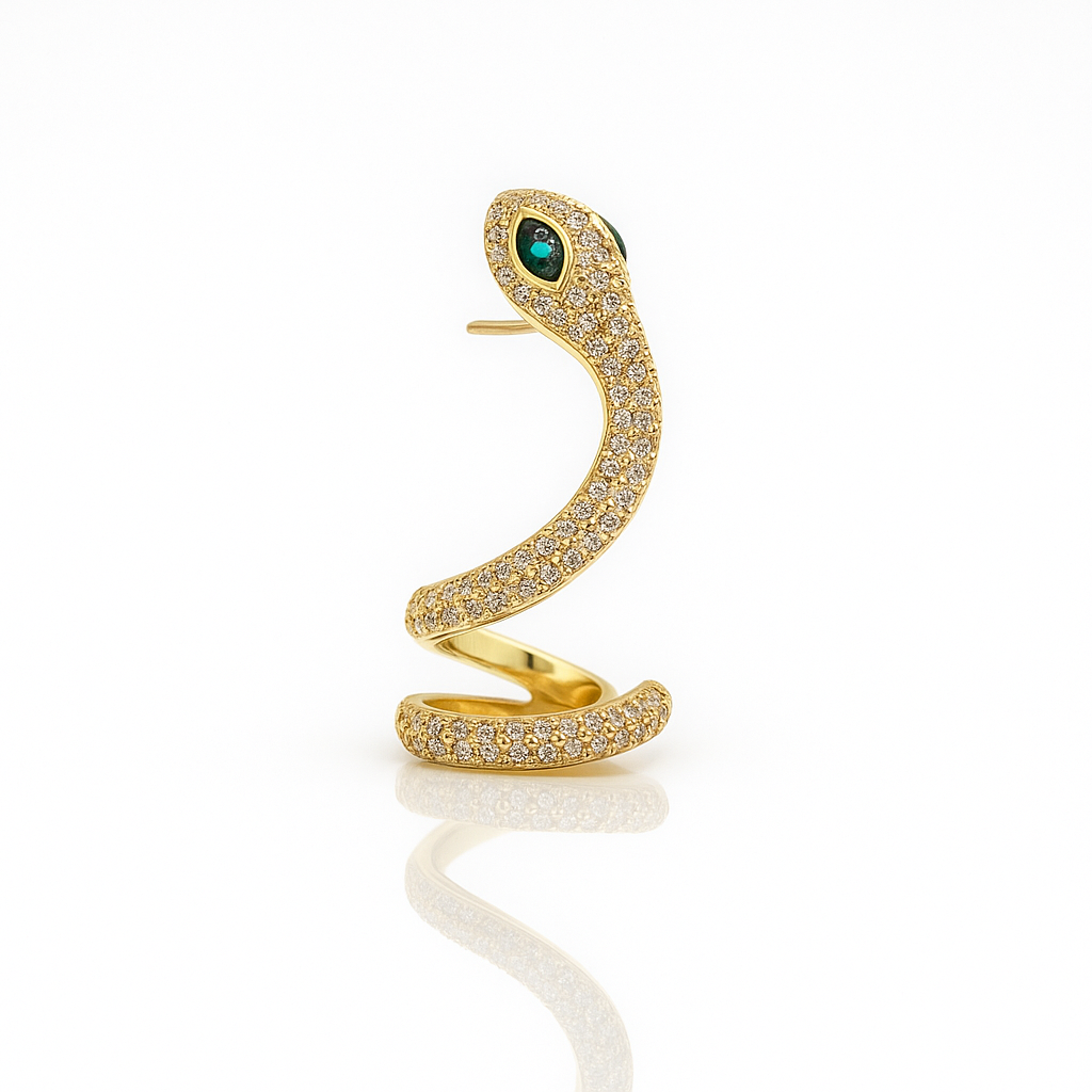 14K Gold Plated Ear Snake Stud Küpe