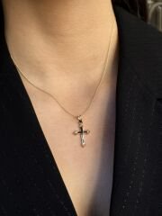 14K Gold Plated Dotted Cross Kolye