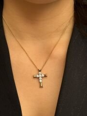 18K Rose Gold Plated Showy Cross Kolye
