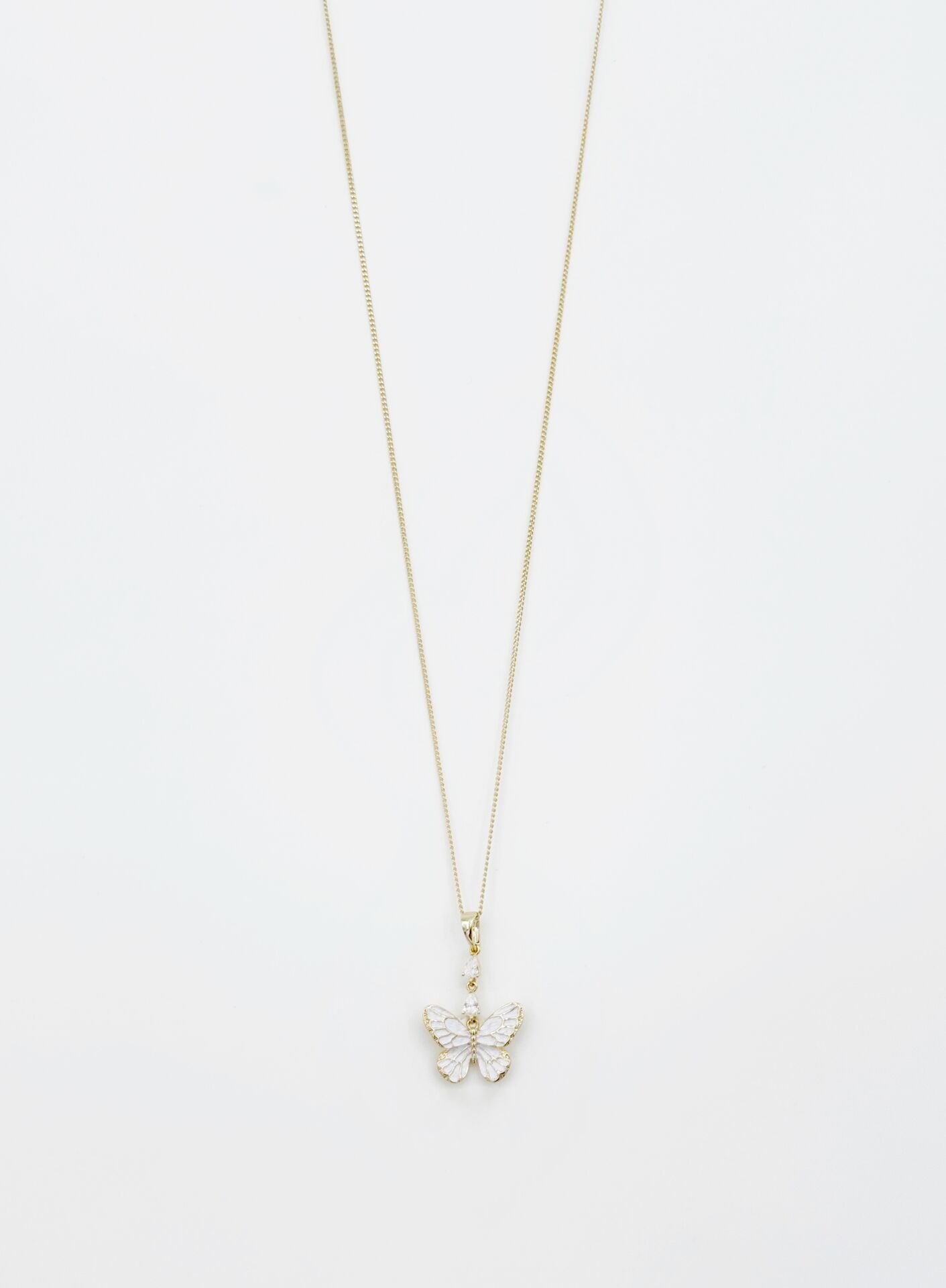 14K Gold Plated White Butterfly Kolye