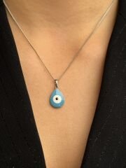 White Gold Plated Damla Nazar Kolye