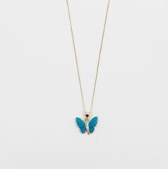 14K Gold Plated Butterfly Blu Kolye