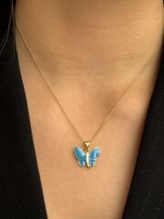 14K Gold Plated Butterfly Blu Kolye