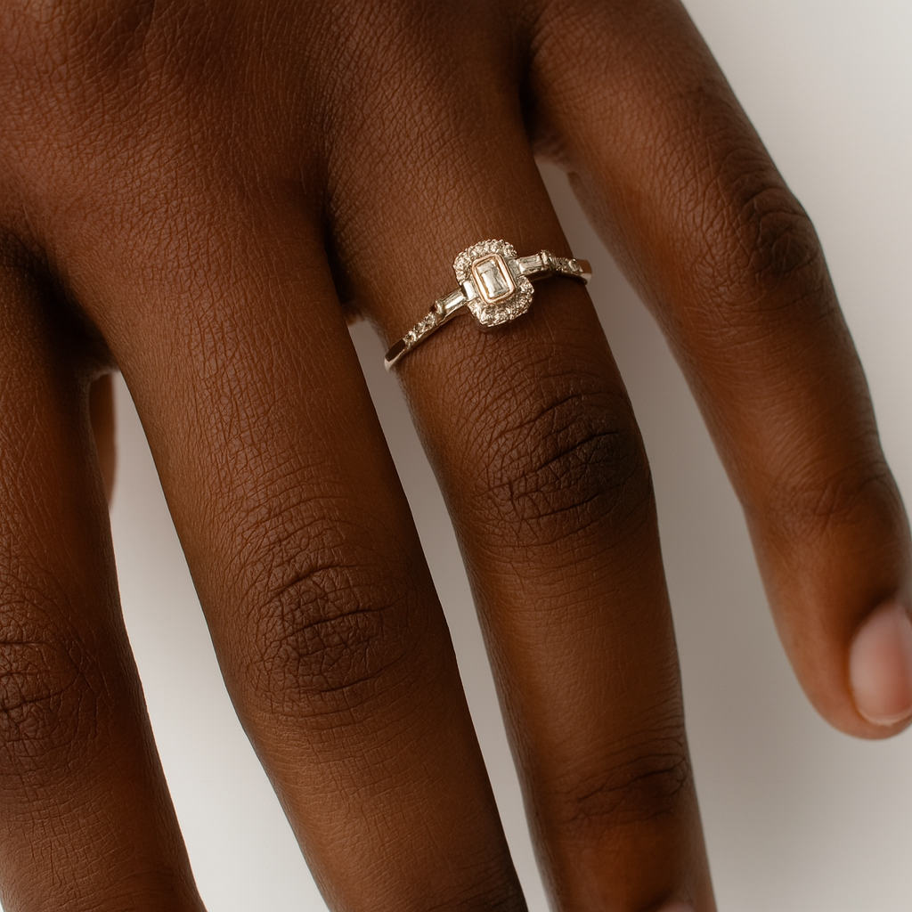 White Gold Plated Baget Yüzük