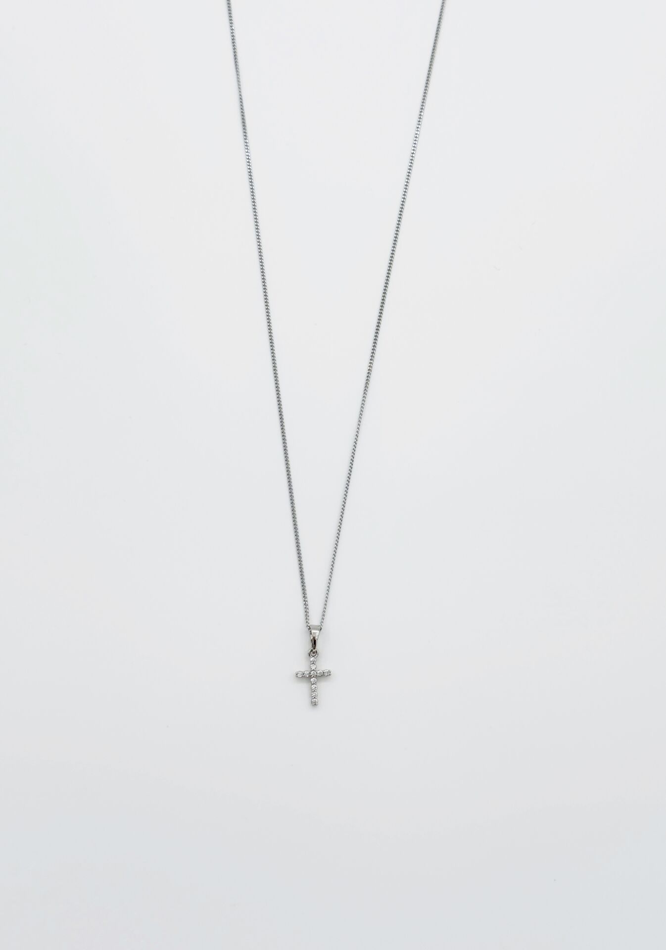 White Gold Plated Mini Shiny Cross Kolye