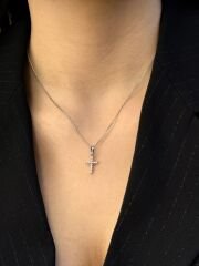 White Gold Plated Mini Shiny Cross Kolye