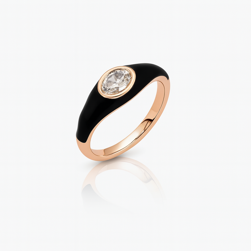 18K Rose Gold Plated Noir Shine Yüzük